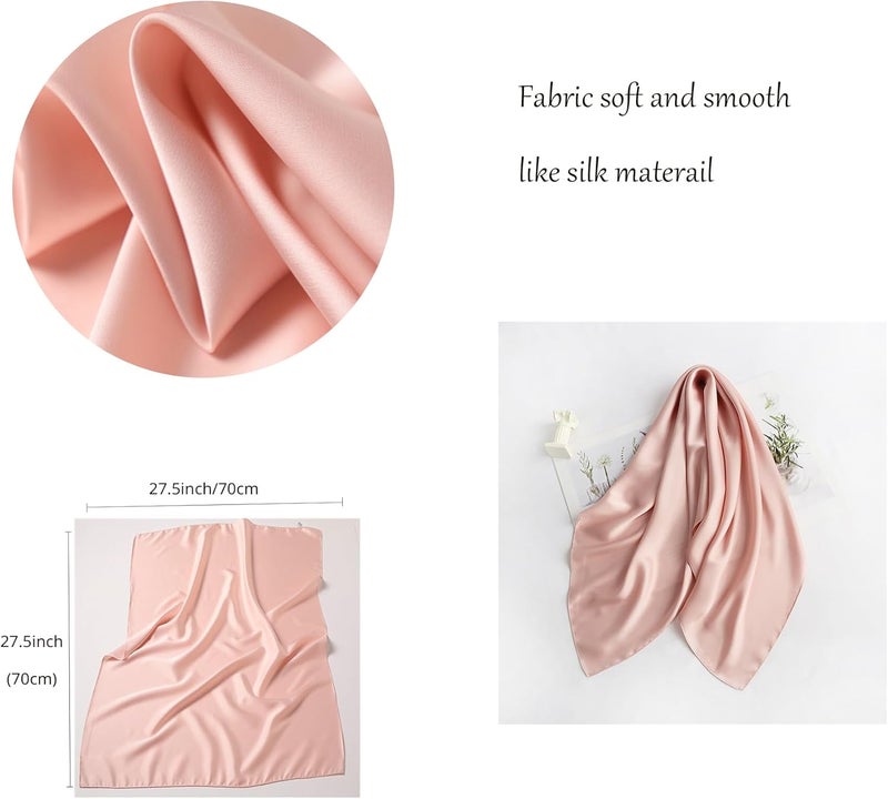 Chung Women's Square Satin Scarf 27.5" Bandanas Solid 50s Retro Neck Scarves Emulation Silk Handbag Hair Ribbons Necktie - Image 5